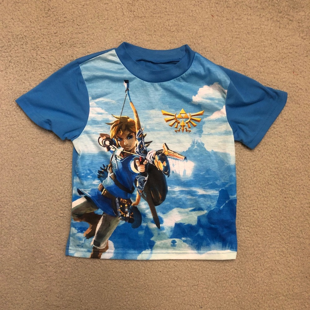 Nintendo Legend of Zelda Breath of the Wild Link Blue Graphic Tee Shirt Kids 8